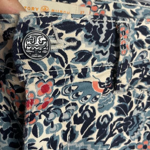 Tory Burch Floral Print Cropped Skinny Jenas Logo Buttons - Picture 9 of 11